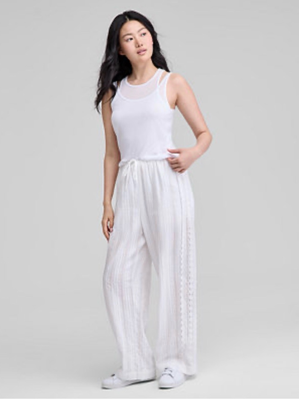NWT And Now This 100% Cotton Eyelet-Trim Textured Tonal Stripes Wide Leg Small